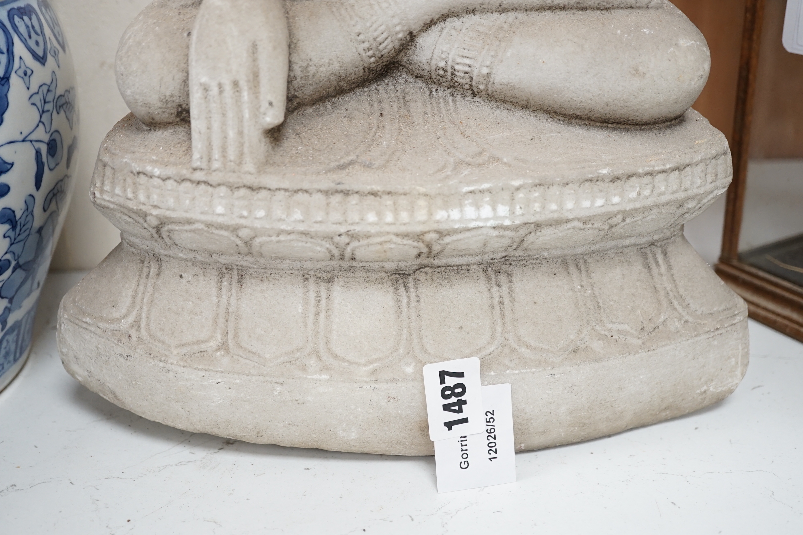 A Burmese carved alabaster figure of Buddha, 48cm tall